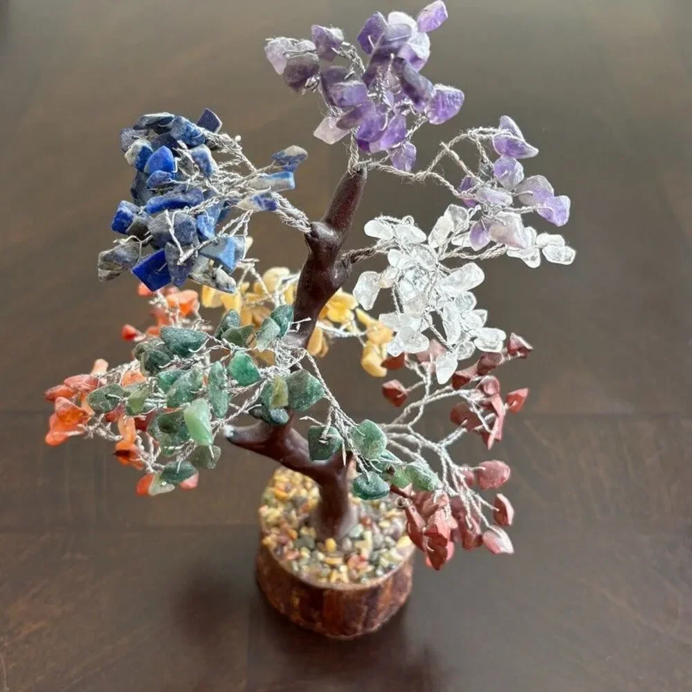 Seven Chakra Reiki Healing Crystal Golden Wire Gemstone Tree Stability & Peace